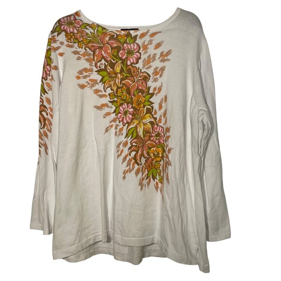Bob Mackie Floral Cotton Sweater Sz 2X Lily Spring Pastel Colorful - Picture 1 of 8